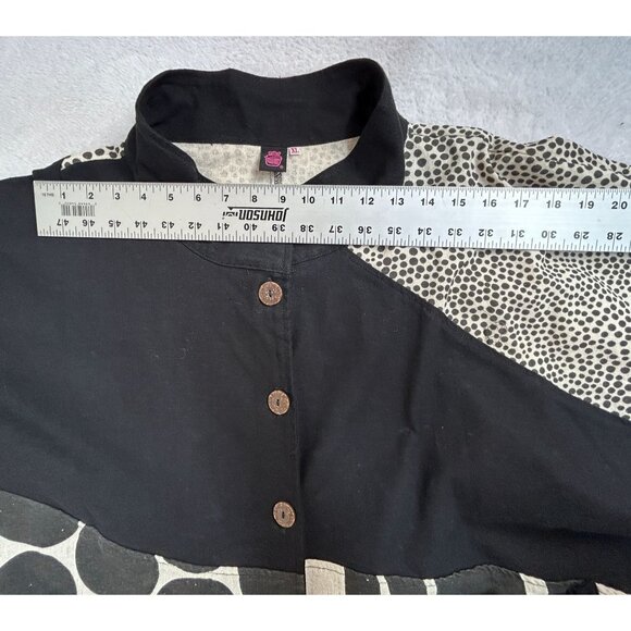 Cupcake International Womens Black White Patchwork Jacket XL Cotton Art To Wear - Picture 8 of 10